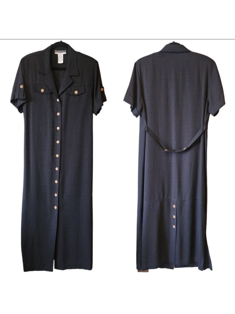 WOMEN'S VINTAGE DANA KAY CLASSIC BLACK BUTTON-DOWN MAXI SHIRT DRESS SIZE 14